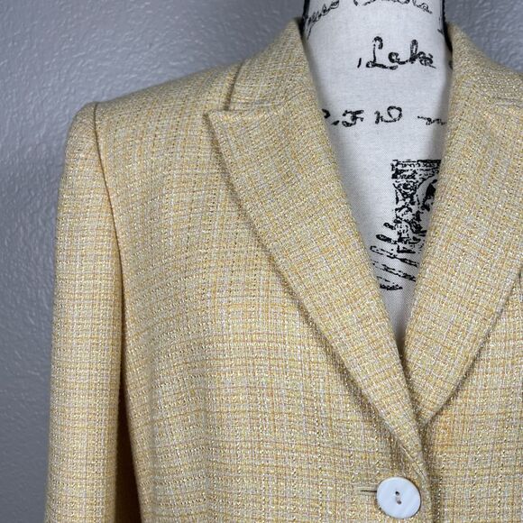Talbots Women's Sz 10 Yellow Tweed Blazer Jacket 2 Button Long Sleeve Pockets - Picture 3 of 10